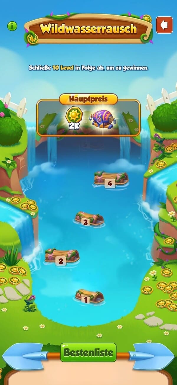 Vorschau auf das Wildwasserrausch Event in Coin Master mit Spins und Juwelen Belohnungen