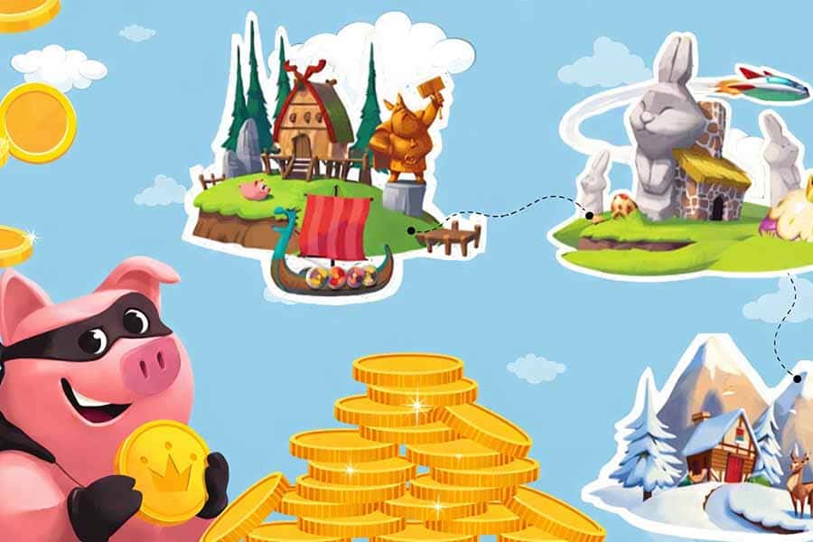 Coin Master Dorf Übersicht mit Gebäuden und Wikinger-Thematik